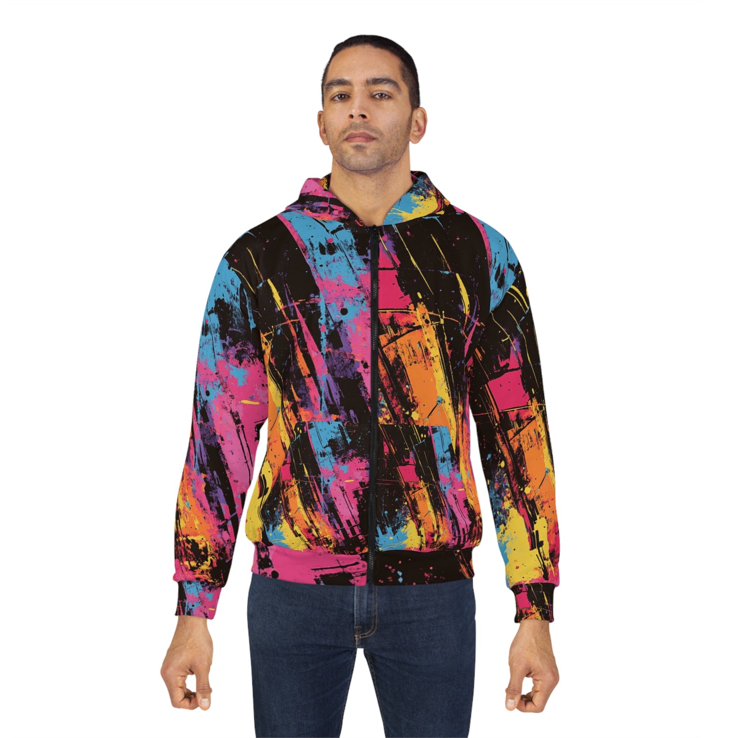 Graffiti-tyylinen vetoketjullinen fleece- huppari Color splash