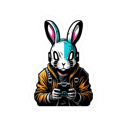 Muotoon leikattu tarra, gamer wabbit, valitse useasta koosta