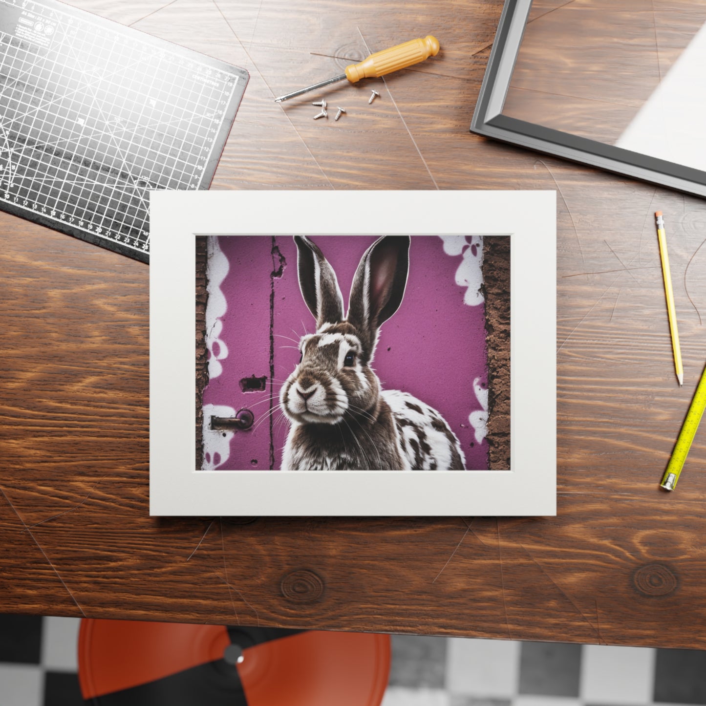 Naughty Rabbit art print Bunny (passepartout paper frame)