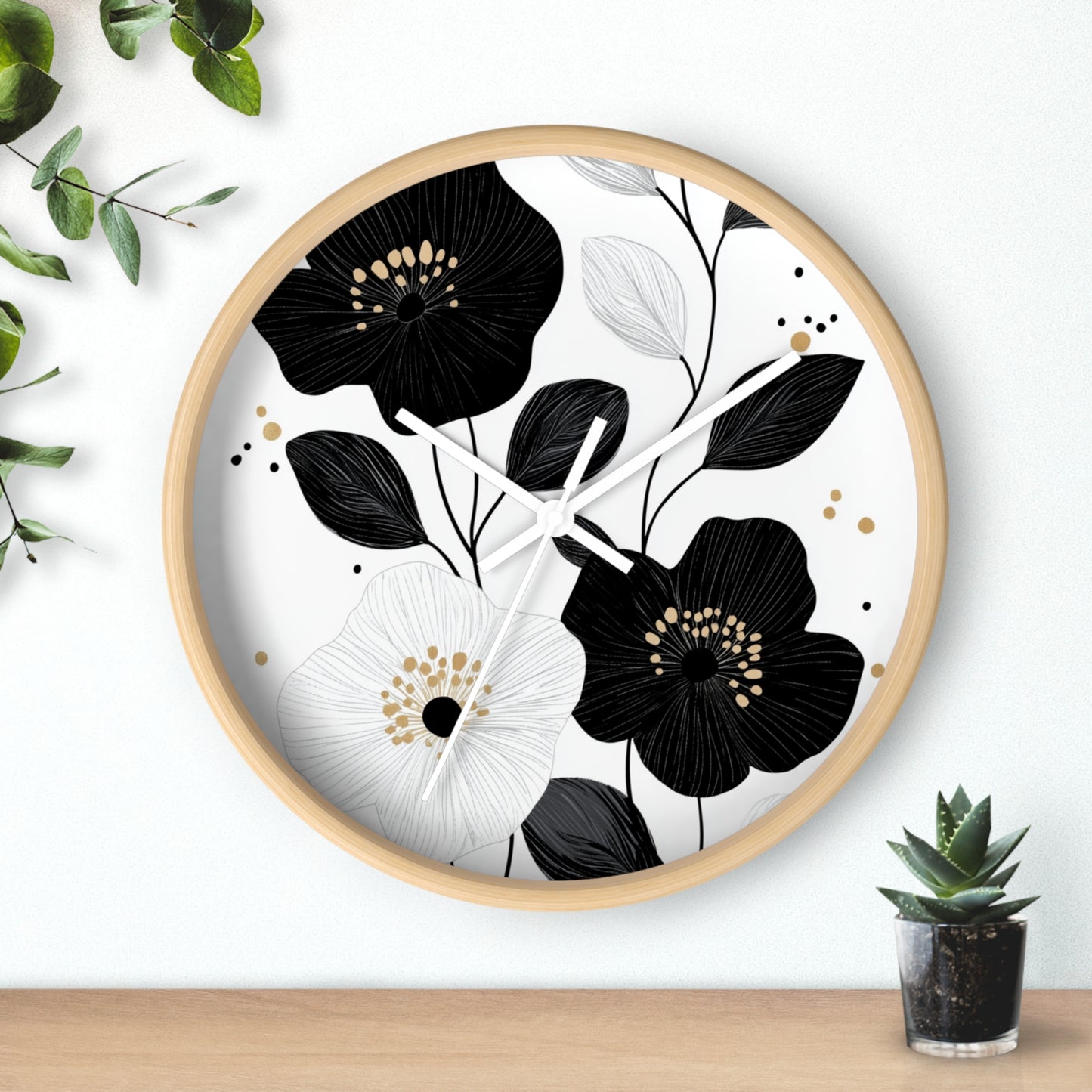 Seinäkello– Floral Minimalist Drama