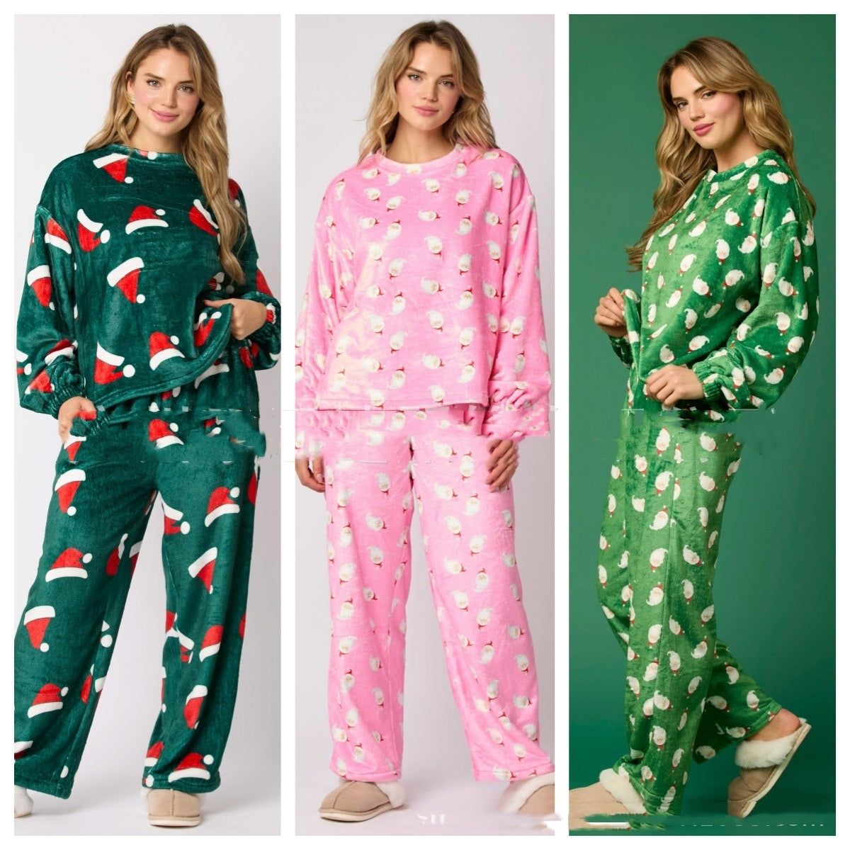 Naisten rento flanellipyjamasetti – Söpö 2-osainen joulupyjama