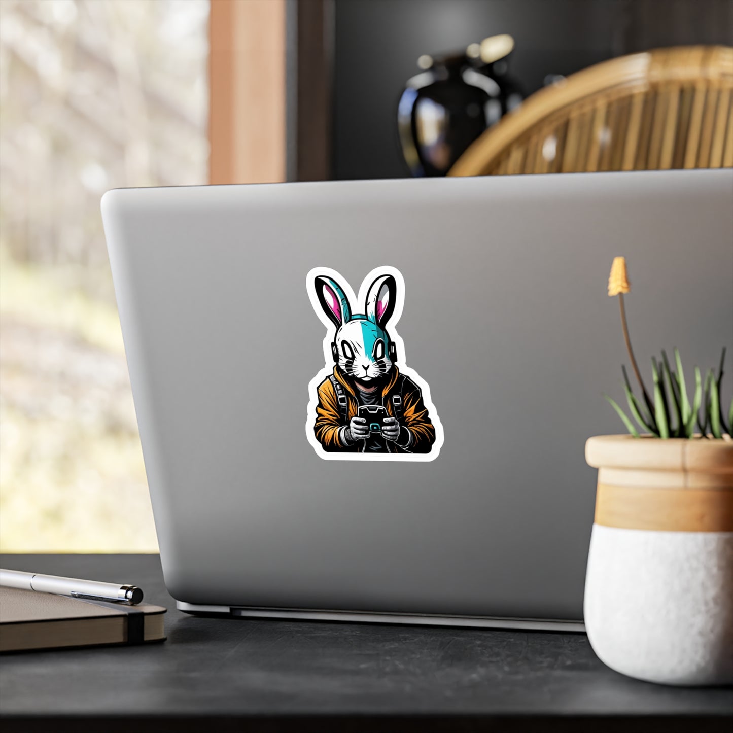 Muotoon leikattu tarra, gamer wabbit, valitse useasta koosta