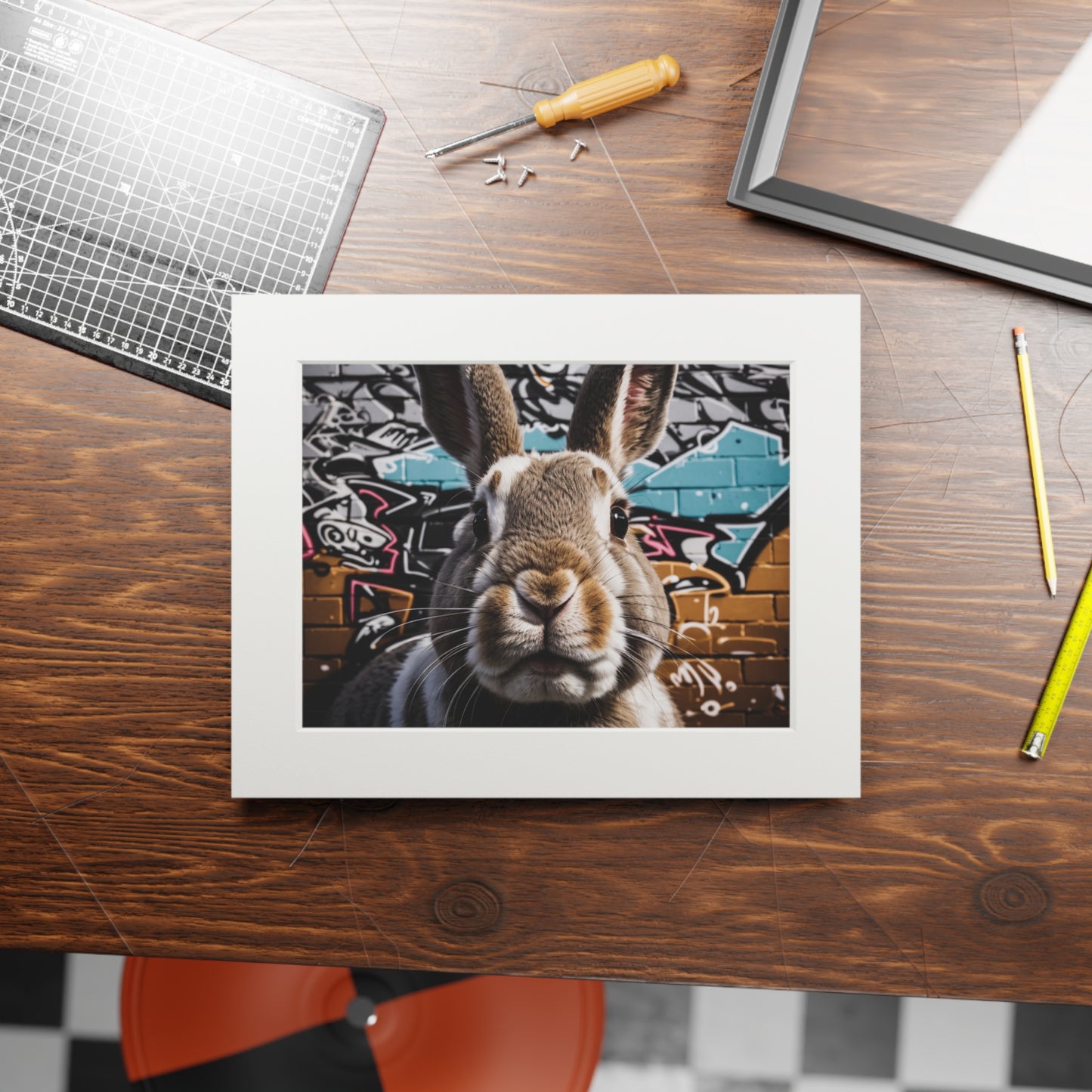 Naughty Rabbit art print Bunny (passepartout paper frame)