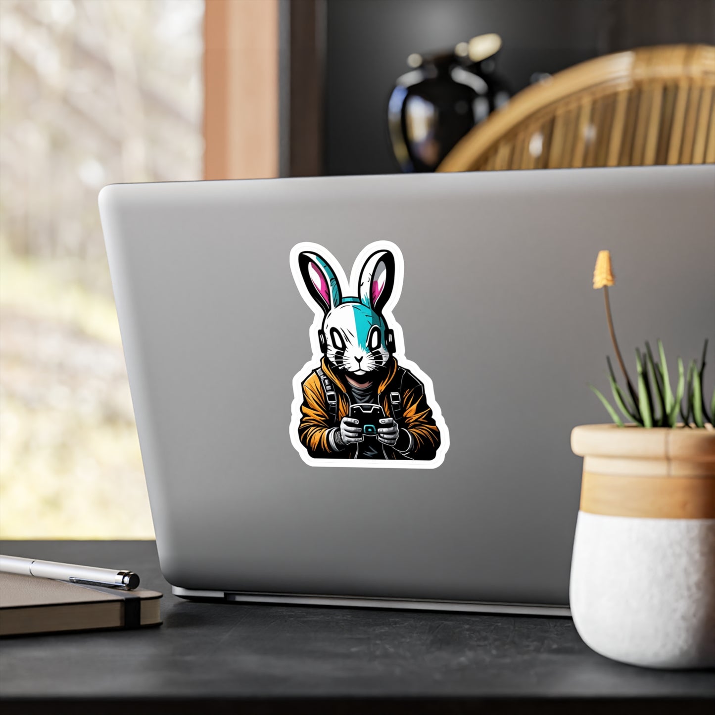 Muotoon leikattu tarra, gamer wabbit, valitse useasta koosta