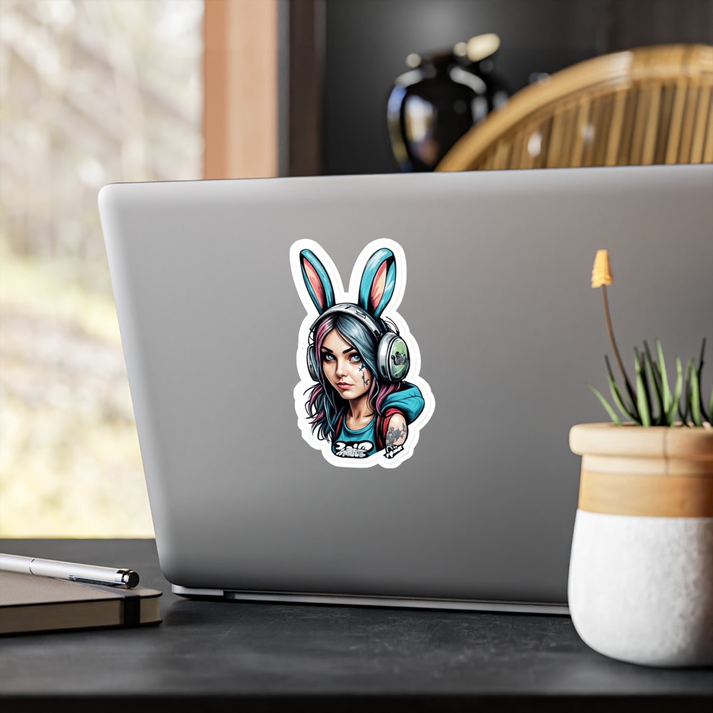 Muotoon leikattu tarra, gamer bunny, valitse useasta koosta