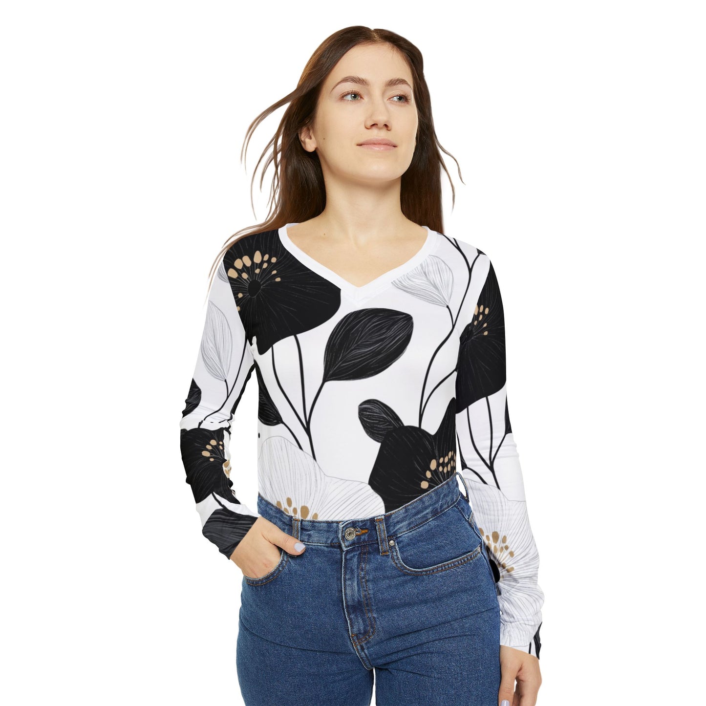Naisten pitkähihainen T-paita -Floral Minimalist Drama