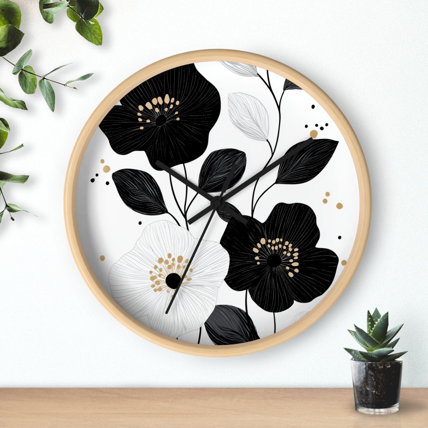 Seinäkello– Floral Minimalist Drama
