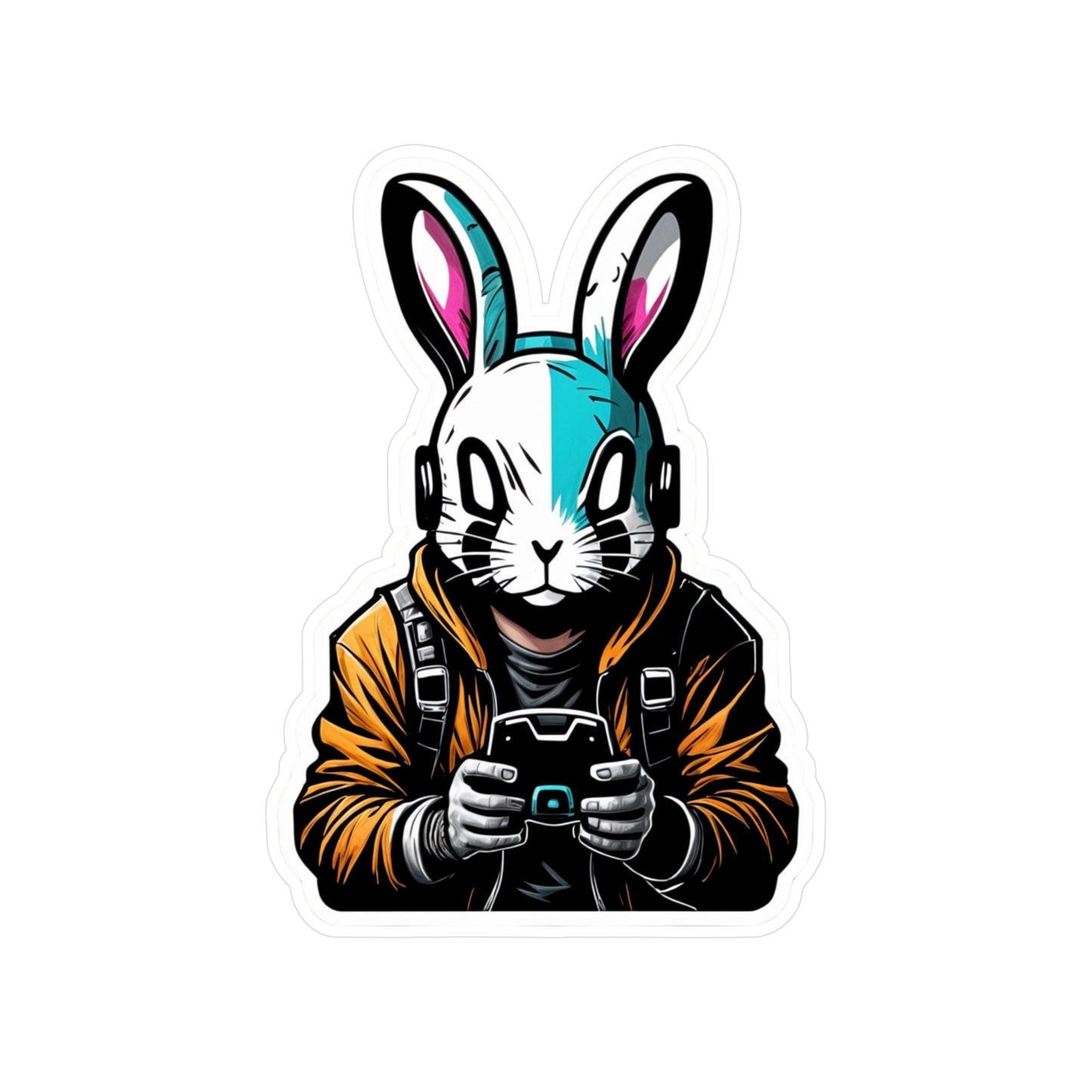 Muotoon leikattu tarra, gamer wabbit, valitse useasta koosta
