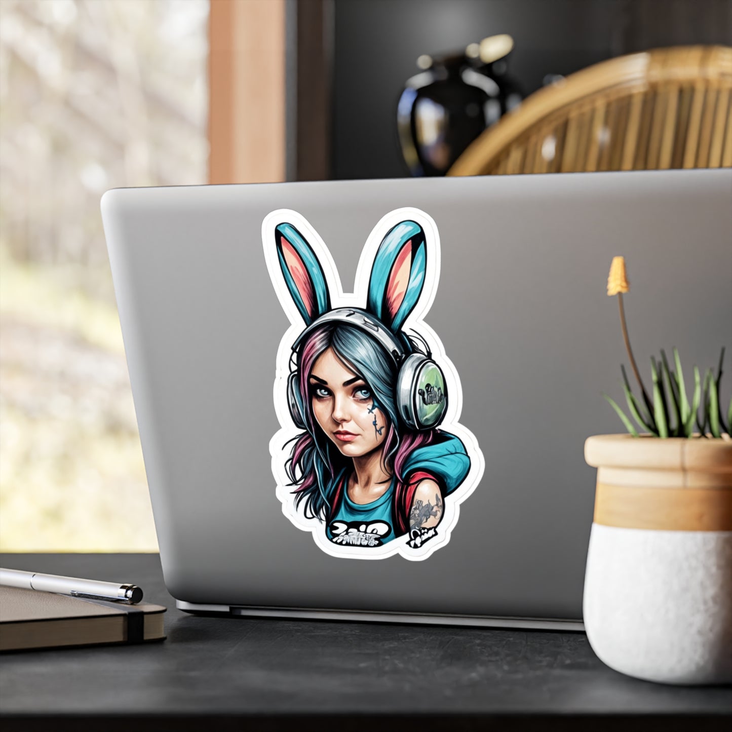 Muotoon leikattu tarra, gamer bunny, valitse useasta koosta