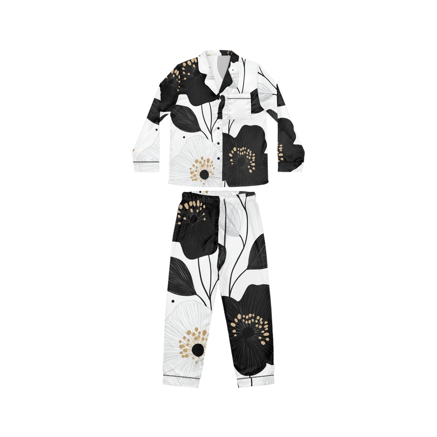 Naisten satiini yöasu - Floral Minimalist Drama