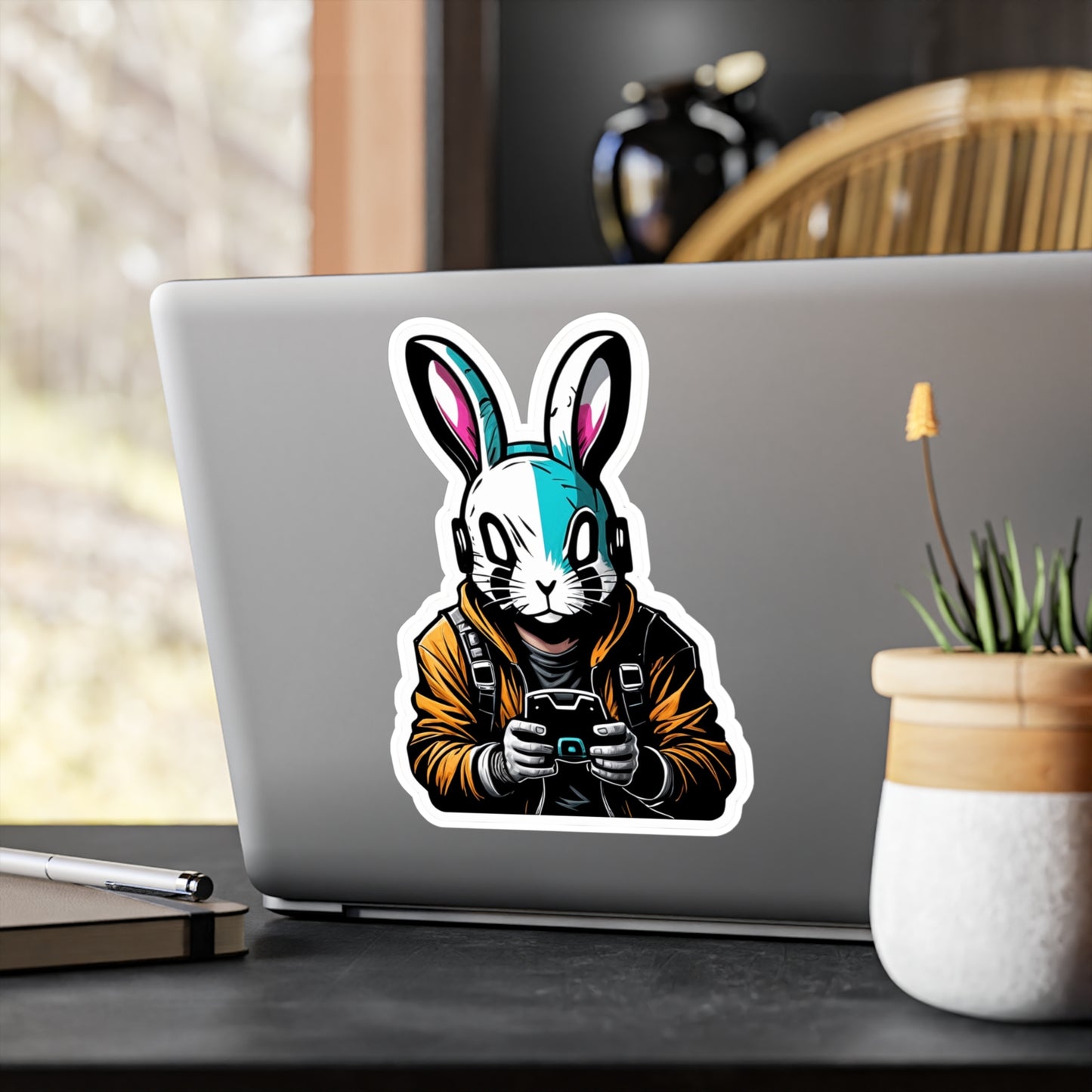 Muotoon leikattu tarra, gamer wabbit, valitse useasta koosta