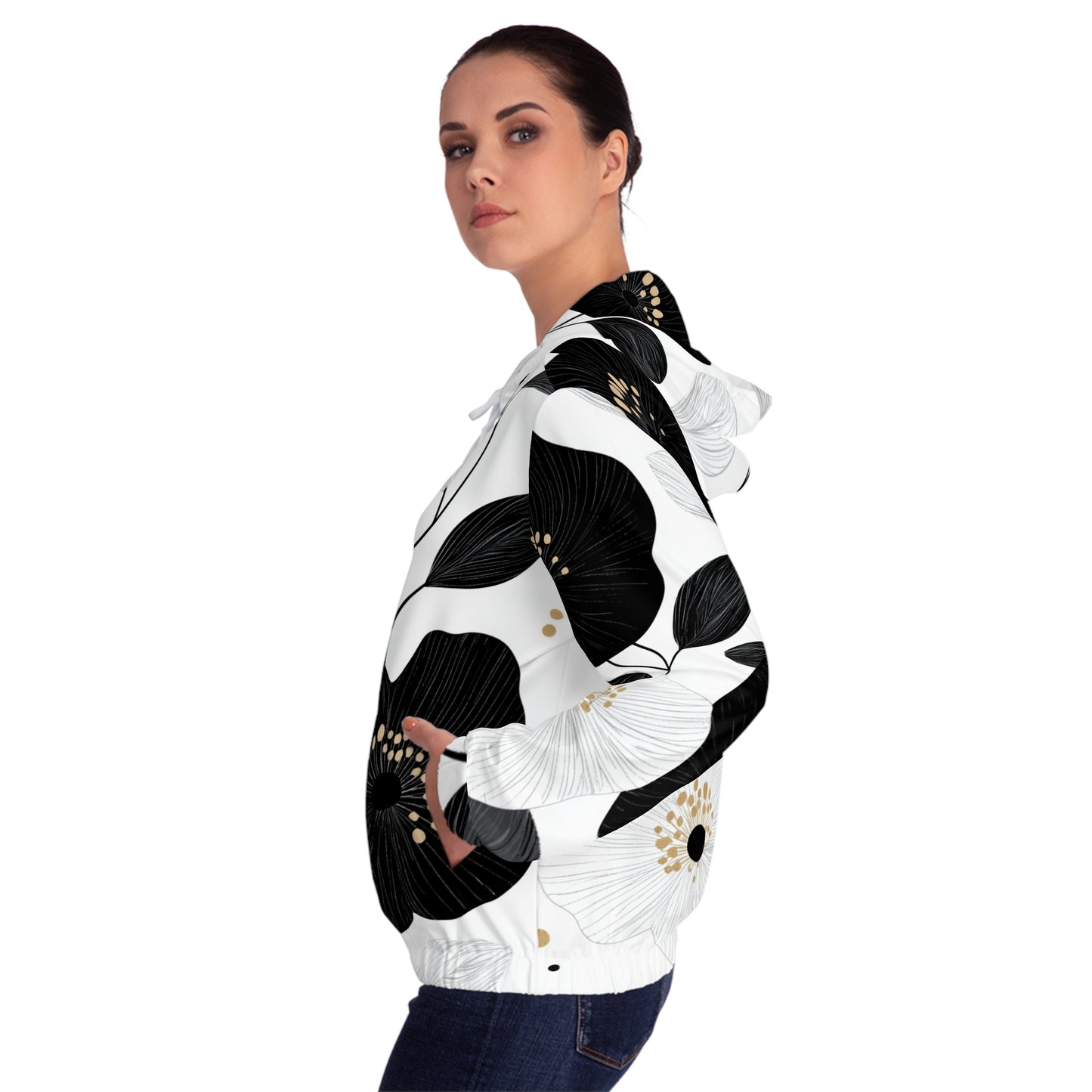 Naisten Vetoketjullinen Huppari – "Floral Minimalist Drama"