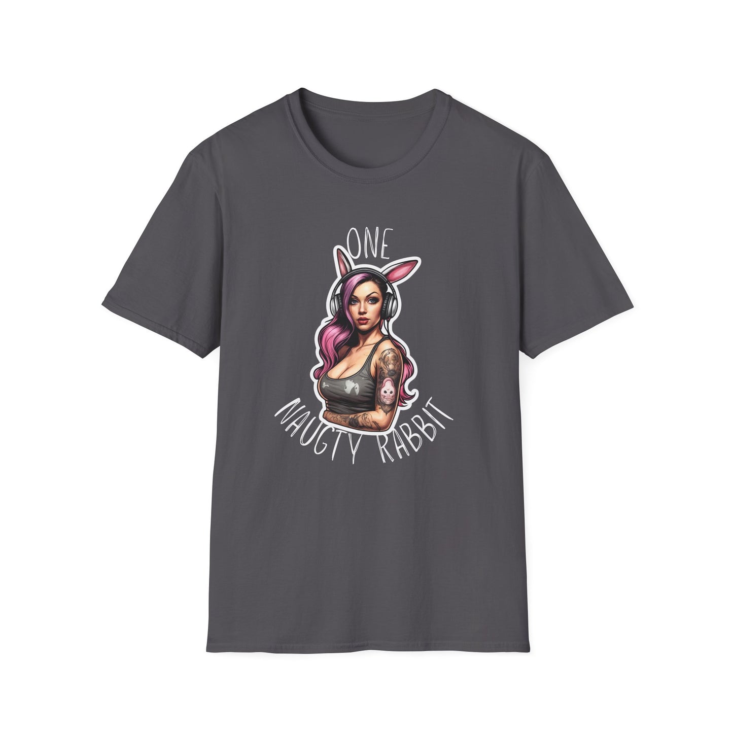 Unisex Softstyle T-paita, one naughty rabbit