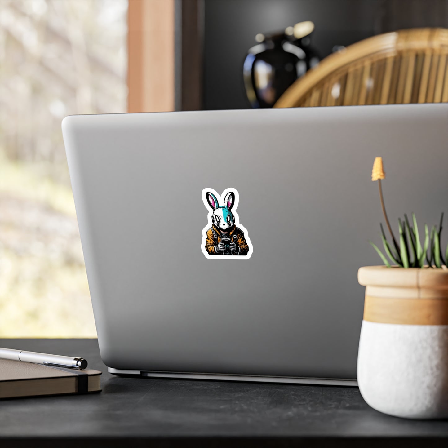 Muotoon leikattu tarra, gamer wabbit, valitse useasta koosta