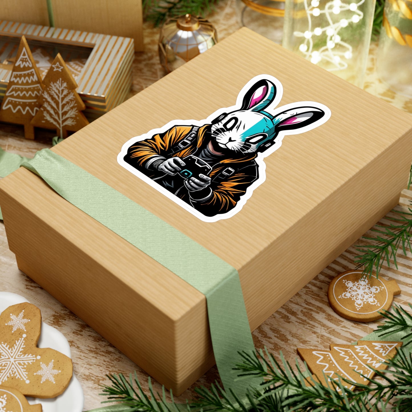Muotoon leikattu tarra, gamer wabbit, valitse useasta koosta