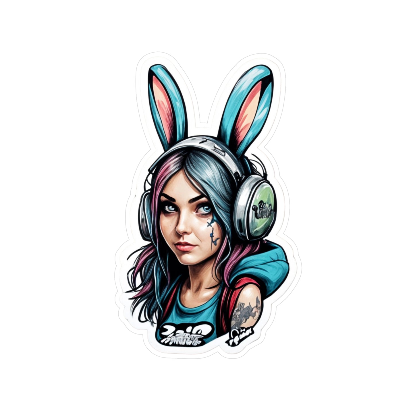 Muotoon leikattu tarra, gamer bunny, valitse useasta koosta