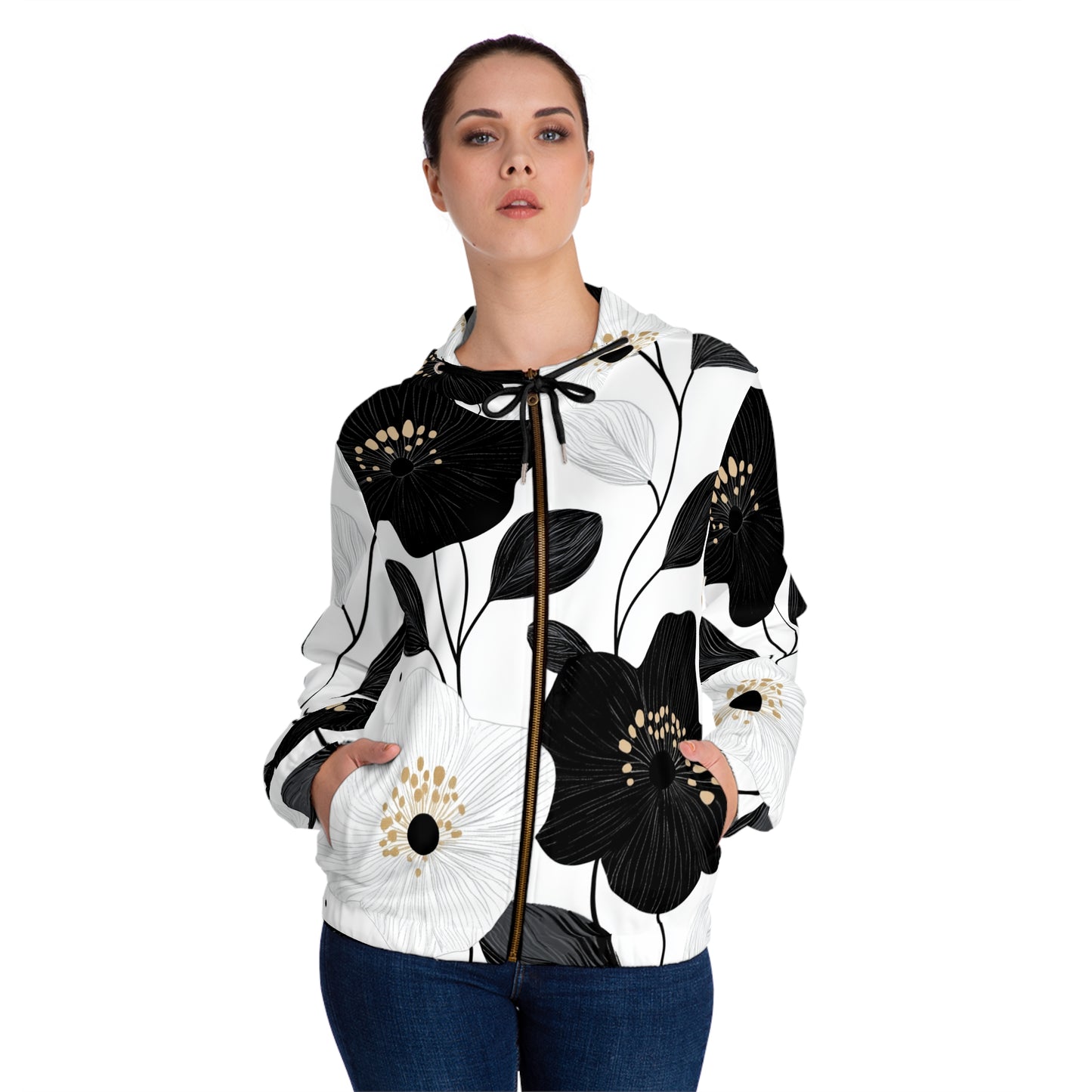Naisten Vetoketjullinen Huppari – "Floral Minimalist Drama"