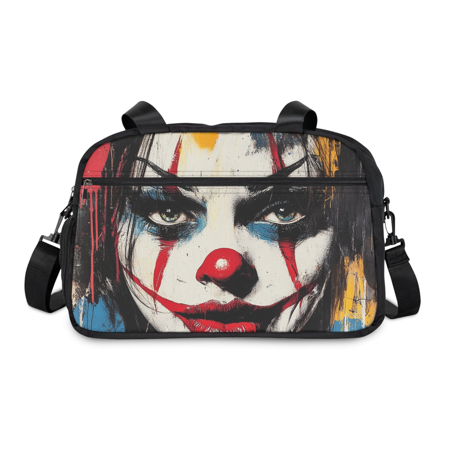 She Clown -kuosilla koristeltu kuntosalilaukku