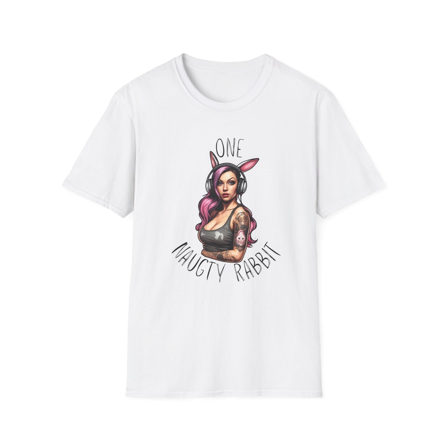 Unisex Softstyle T-paita, one naughty rabbit