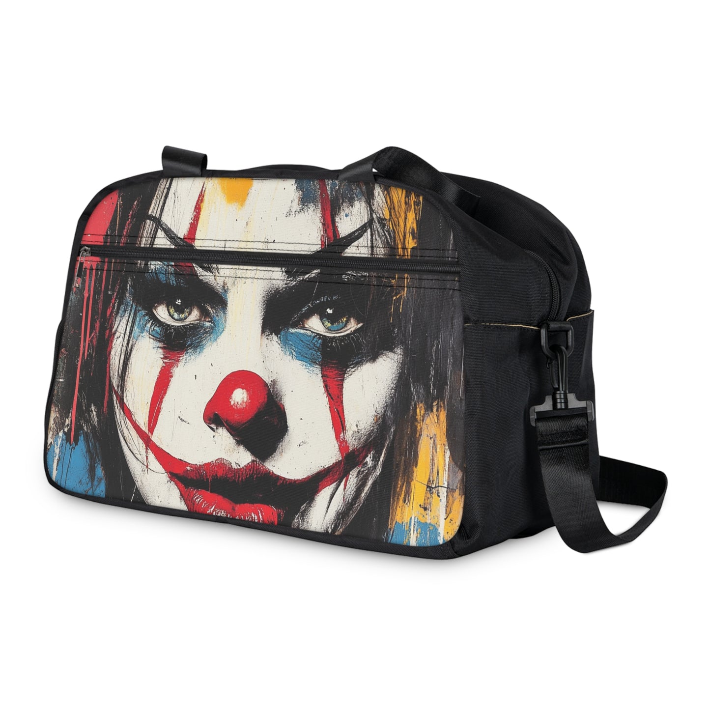 She Clown -kuosilla koristeltu kuntosalilaukku
