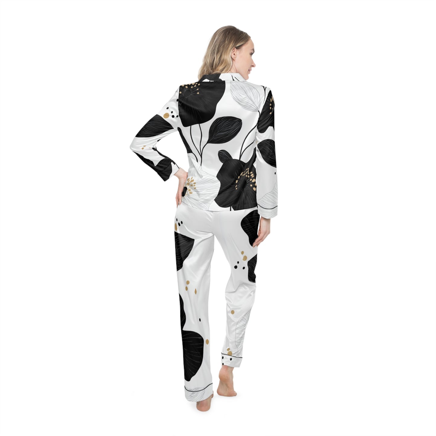 Naisten satiini yöasu - Floral Minimalist Drama
