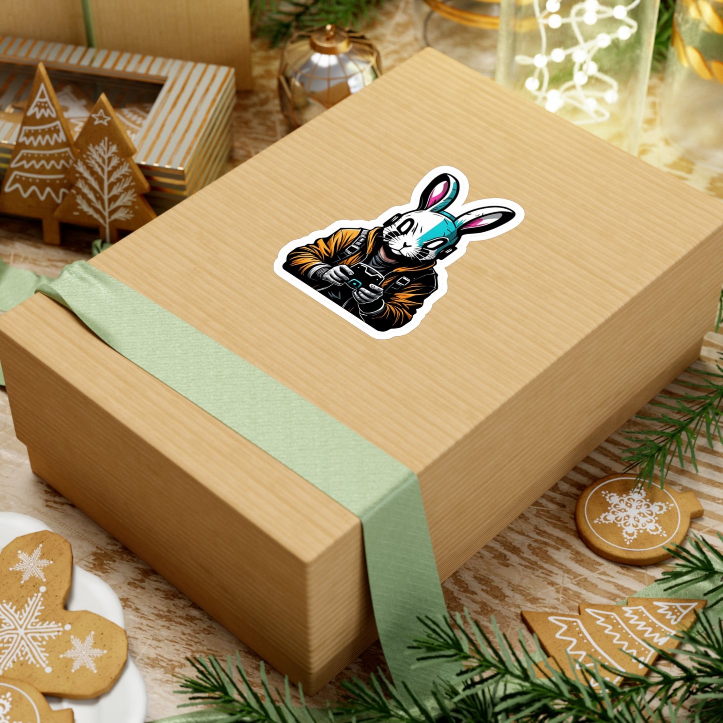 Muotoon leikattu tarra, gamer wabbit, valitse useasta koosta