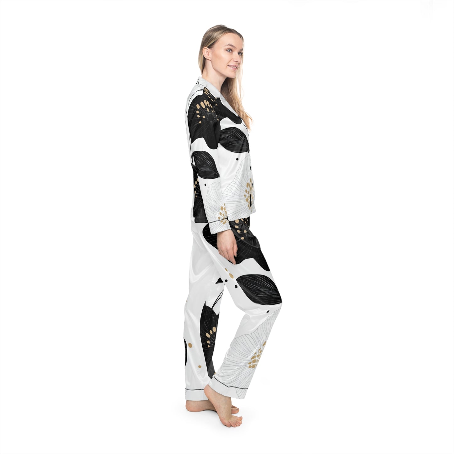 Naisten satiini yöasu - Floral Minimalist Drama