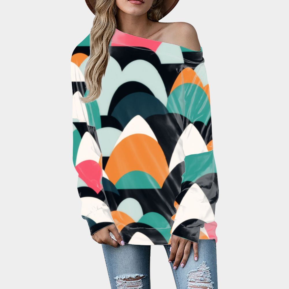 Long-sleeved off-shoulder shirt, stone wave
